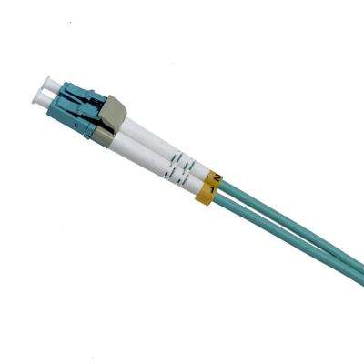 China FTTX aqua om3 om4 duplex cable mm LC dx fiber optic jumper cable manufacturer for sale