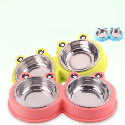 China Good Supplier Cartoon Cute Sustainable Shape Pet Slow Feeding Bowl No Puddle Double Pet Drinking Bowl for sale