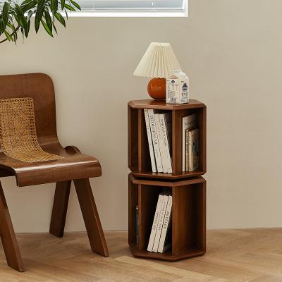 China Living Room Furniture Rotating Bookshelf Mid Century Book Rack Wooden Rotating Home MDF Shelf for sale