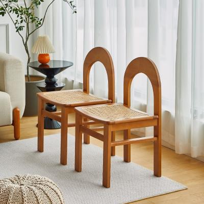 China Mid Century Modern Solid Beech Wood Dining Room Furniture Supplier Elegant Natural Rattan Dining Chairs for sale