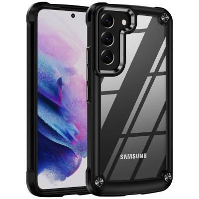 China Waterproof clear shockproof tpu phone case for SAM S22 plus and hard acrylic transparent mobile phone case with raised corner shockproof for sale