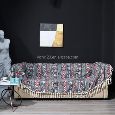 China Geometric Design Woven Jacquard Polyester Decoration Sofa Bohemian Sustainable Throw Blanket With Tassel for sale