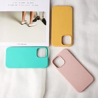 China Hot Selling Custom Natural Straw Phone Case For IPhone 13 Shockproof PLA Wheat Laser Logo Fully Degradable PBAT 13 Pro Max for sale