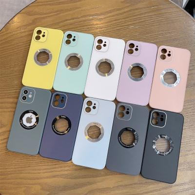 China Iphone Shockproof Creative Logo Hole Design Glass +TPU Matte Shockproof Phone Case For 13 13 pro 12 pro max max for sale