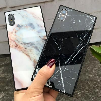 China Glossy Marble Protective Square Shape Pattern Tempered Glass Phone Case For iPhone X 7 8 Plus for sale