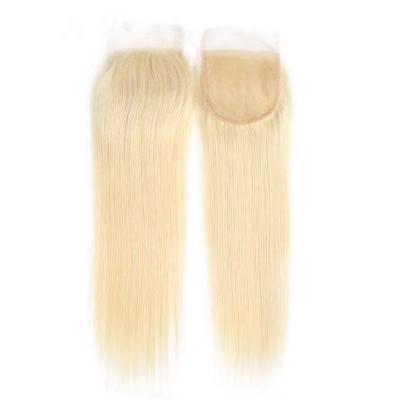 China Full Thick From Weft To End Straight Wave 4*4 Lace Closure Human Hair Vendors 613 Platinum Free Middle Part Virgin Brazilian Hair Blonde Wholesale for sale