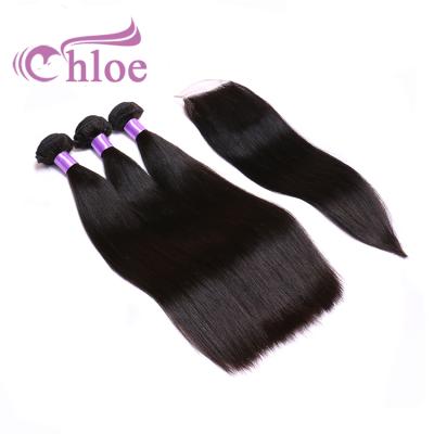 China Full Thick From Weft To End Brazilian Straight Hair Extensions 10A 3 Bundles With Closure Body Wave Straight Virgin Hair for sale