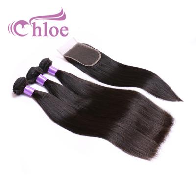 China Full Thick From Weft To Finish Straight Hair Brazilian Natural Extensions Grade 10a Bundles With Closure for sale