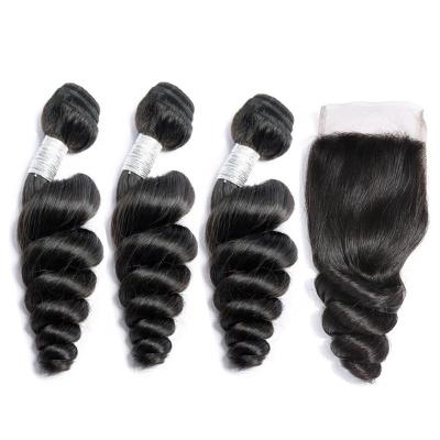 China Full Thick From Weft To End 2021 Hot Selling Beautiful Hair Loose Wave Best Quality Loose Bundles With Closure For Wholesale for sale