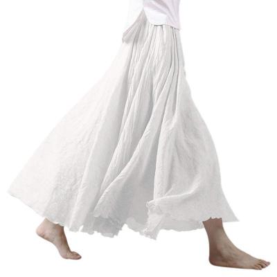 China Canvas Summer Bohemian Anti-Static Cotton Double Layer Elastic Waistband Solid Color Long Skirts For Women for sale