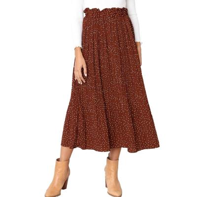 China Anti-Static Newest Casual High Waist Printing Floral Polka Dot Pleated Midi Skirt Women for sale