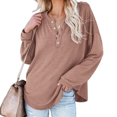 China Fashion Breathable Plus Half Size Solid Color V-Neck Open Buttoned Loose Casual Women's T-Shirt for sale