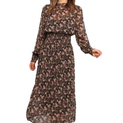 China 2021 New Spring Autumn Chiffon Skirt Long Sleeve Women's Slim Causal Elegant Floral Dress Breathable for sale