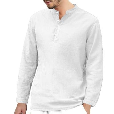 China Solid Color Breathable Cotton And Buckle Canvas Long Sleeve Mens Link Shirt Casual Explosion T-Shirt for sale