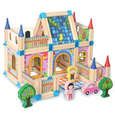 China DIY TOY Children's 3d Mosaic Building Blocks Wooden Castle Puzzle House Model Wooden Toys for sale