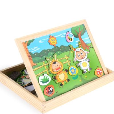 China Toy Animals Cognitive Wooden Jigsaw Puzzle Toy With Drawing White &Black Educational Board for sale