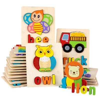 China 2 Years+ Learning English Wooden Toys For Children Grasp Board Wooden Jigsaw Brain Teaser Kids Educational Toys for sale