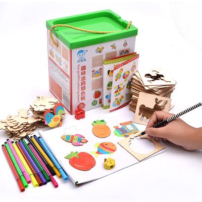 China DIY Paint New Dsign Children's Wooden Drawing Board A Set Of Tools, Can Scribble, Fill, Draw Creative Templates Educational Wholesale Toys for sale