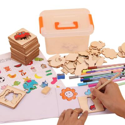 China DIY painting children's wooden drawing board a set of tools, can scribble, fill, draw creative templates wholesale educational toys for sale