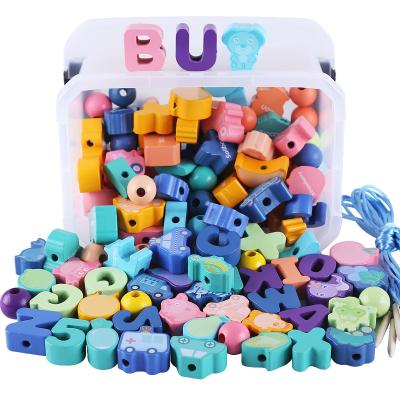 China Early Education 138 Pcs Colored Blocks Diy Handmade String Bead Threading Wooden Educational Toys for sale