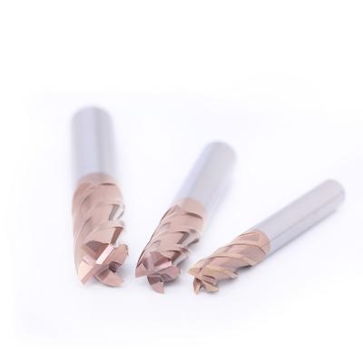 China Endmill Solid Cutter Bronze Coated Flute Carbon Steel HRC 55 Carbide 4 Flat Milling Cutter for sale