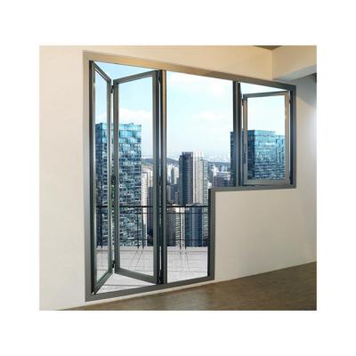 China Folding screen newly produced accordion glass balcony double-layer folding side-opening aluminum panoramic window for sale