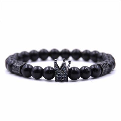 China Trendy Wholesale Fashion Natural Stone Bead Man Bracelets Popular Pave CZ Crown Ball Bracelets for sale