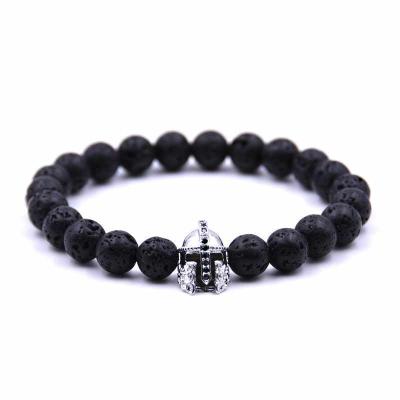 China Wholesale Hot FASHIONABLE Roman Knight Spartan Warrior Gladiator Helmet Bracelet 8mm Lava Nature Stone Bead Men Bracelets For Men Jewelry for sale