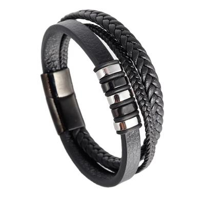 China 2020 New Fashion CLASSIC Genuine Leather Bracelet For Men Bracelets Magnetic Truth Stainless Steel Leather Bracelets for sale