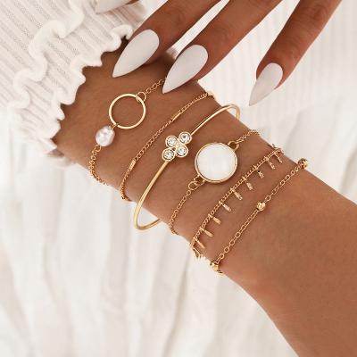 China CLASSIC 6 Pcs/Set 24k Gold Plated Pearl Bracelet Luxury Custom Pearl Jewelry Bangle Bracelets Women Designer Charms For Diy Bracelet for sale