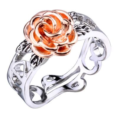 China New Hot Sale Jewelry Ring Wholesale Pretty Two Tone Gold Cheap Female Finger Ring Exquisite Rose And Leaf CLASSIC Shaped Ring for sale