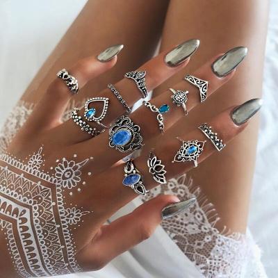 China New FASHIONABLE 13pcs/set Rings Set Style Alloy Bohemian Jewelry Retro Set Diamond Carved Crown Star Jewel Silver Ring for sale