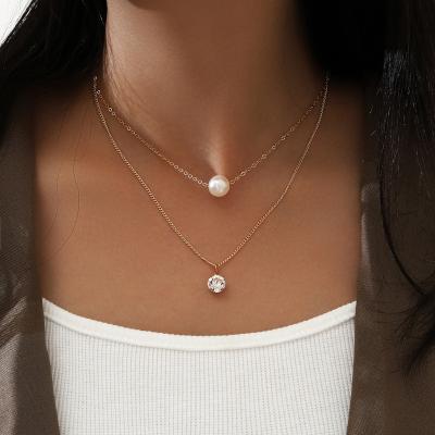 China TRENDY Simple Thin Pearl Chain Choker Gold Double Layer Necklace Fashion Pendant Necklace For Women Wedding Party Jewelry for sale