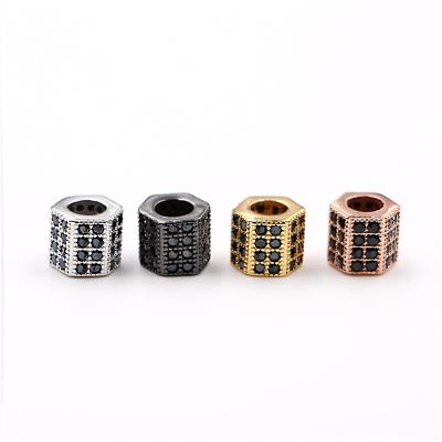 China Environmental Friendly Micro Pave Clear CZ Big Hole Hexagon Bead For Men's Bracelet Spacer Charms for sale