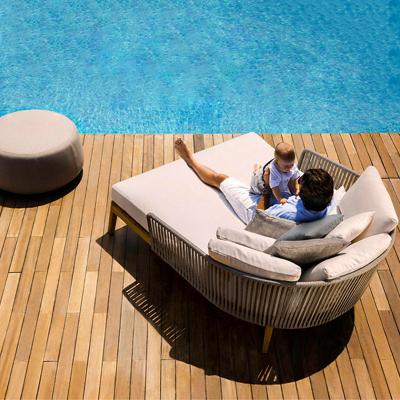 China Luxury modern outdoor project teak wood hotel leisure styles furniture simple sun sofa for sale