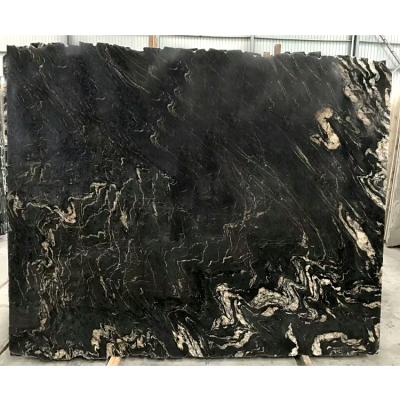 China Modern High Quality Natural Golden Veins Fusion Granite Tile Black Slab for sale