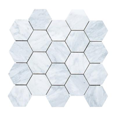 China Parquet Honeycomb Carrara White Hexagon Flooring Mosaic Slab Natural Stone Marble Slab for sale