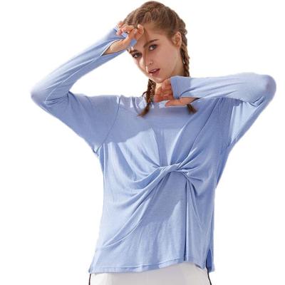 China Customization fashion quick-drying breathable long-sleeved running T-shirt knotted yoga clothing jacket sports top yoga sets fitness women for sale