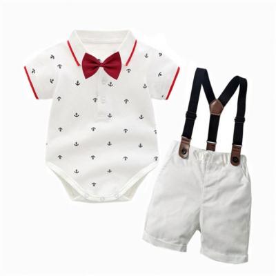 China Fashion \ Fashion Boys Suspender Comfortable Set Short Sleeve Printed T-shirt Formal Clothing \ Durable + Overall Baby Boy 2Pcs Sets Kids Summer Clothes Party for sale