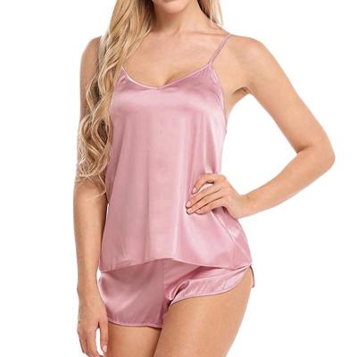 China Hot Selling QUICK DRY New Style Satin SuitLace Sexy Home Top Two Piece Sleepwear Suit And Shorts Women's Pajamas 2 Piece Sets for sale