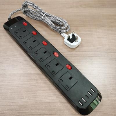 China Portable AC Extension 5 Strip COMPUTER USB 4.5A UK Socket 5 Outlet With Individual Switch With 2 M Wire for sale