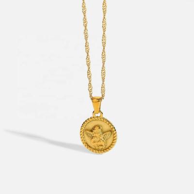 China Trendy Trendy Circle Jewelry 18k Gold Plated Stainless Steel Love Cupid Angel Pendant Necklace For Women for sale