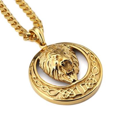 China Hiphop Trendy Mens Hip Hop Jewelry Stainless Steel Gold Lion Necklace for sale