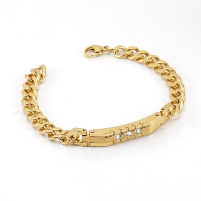 China New Design 8mm Width Hip Hop Stainless Steel Chain 18k Gold Plated Zircon Bracelet for sale