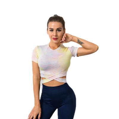 China Breathable Fashion Sports Crop Clothes Summer Dye Tie Top Yoga For Women Ladies for sale