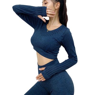 China Breathable Seamless Fitness And Yoga Wear O-Neck Gym Crop Top Women Long Sleeve Tops for sale