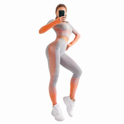 China 2021 Breathable New Gradient Color Training Wear Jogging Two Piece Set Women Winter Wear Fall for sale