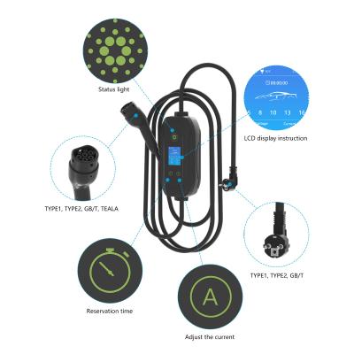 Chine Station de recharge de véhicules électriques portables 3,5 kW Chargeur de véhicules électriques standard européen de type 2 avec détection de température de connexion à vendre