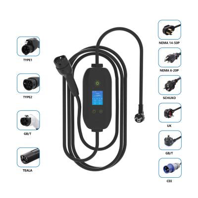 중국 200 220v 입력 전압 휴대용 EV 충전기 3.5kw 타입 1 모드 2 DC 출력 전류 판매용