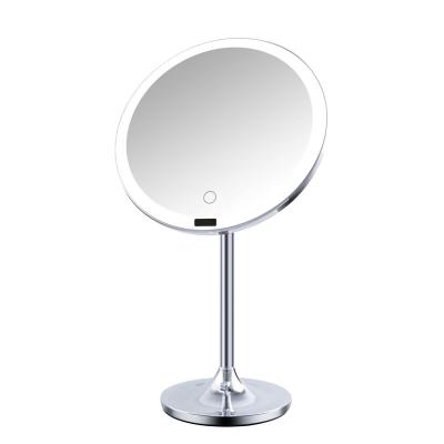 China Fashion Minimalist Style Polished Chrome Finishing Smart Led Makeup Mirror With 360degree Rotation for sale